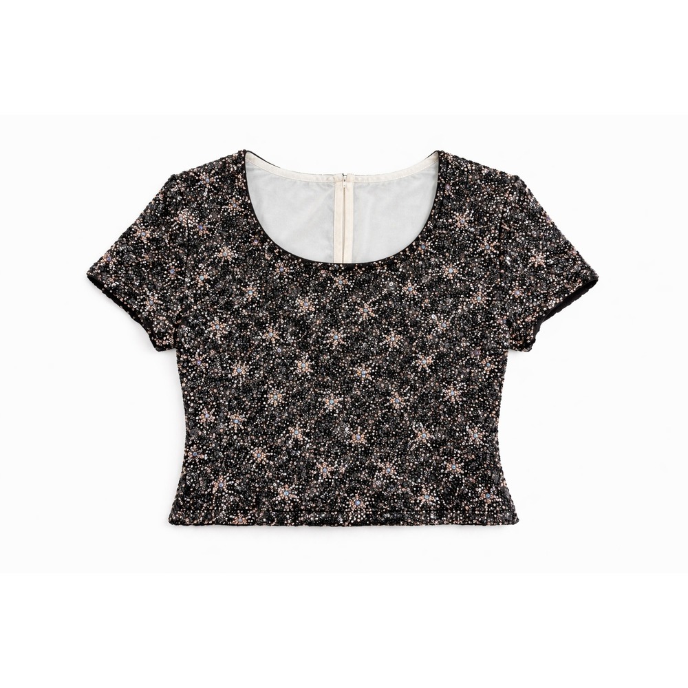Vintage Stenay Petite Embellished Beaded Floral Short‎ Sleeve Top  10P